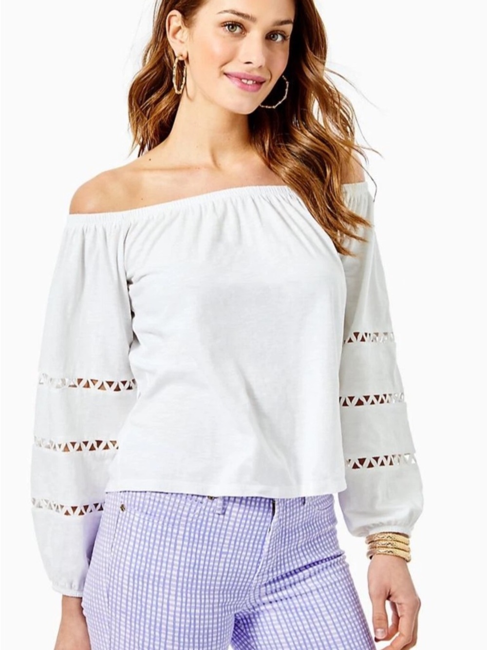 Lilly Pulitzer White KATT Off-Shoulder Eyelet  Sleeve Top